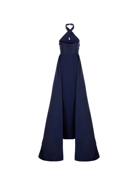 Drapované maxi šaty Solace London s výstřihem halter modré