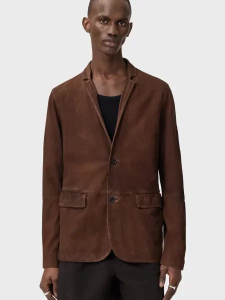 Шкіряний піджак Allsaints коричневий