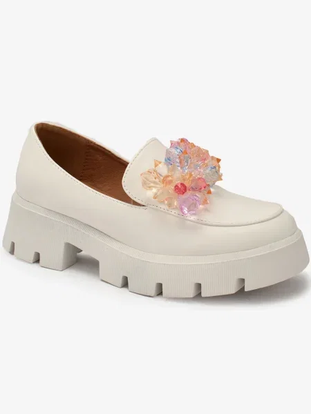 Mocasini Resti de cristal alb