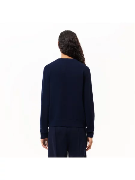 Lacoste Sweter Z Okrągłym Dekoltem Z Wełny granatowy