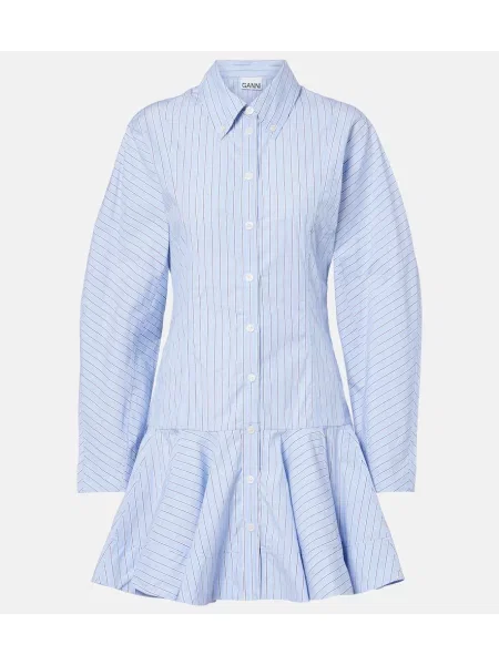 Rochie tip cămașă Ganni cu dungi de costum albastru
