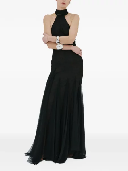Rochie maxi De La Vali din dantelă cu gât halter negru