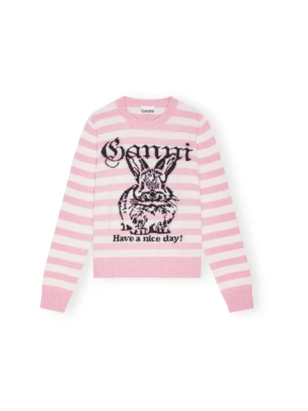 Sweter Ganni wełniany różowy