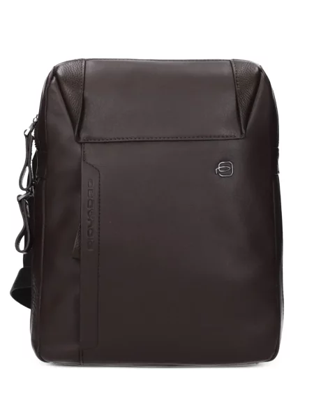 Geantă crossbody Piquadro din piele cu autograf maro