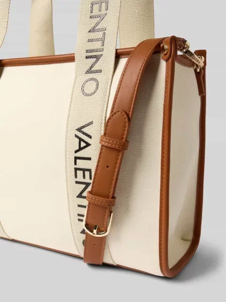 Lniana shopperka Valentino Bags z autografem beżowa