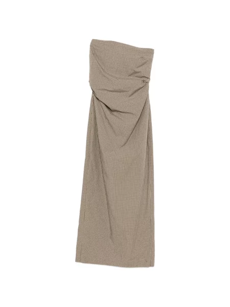 Rochie maxi Enza Costa în carouri cu legături maro