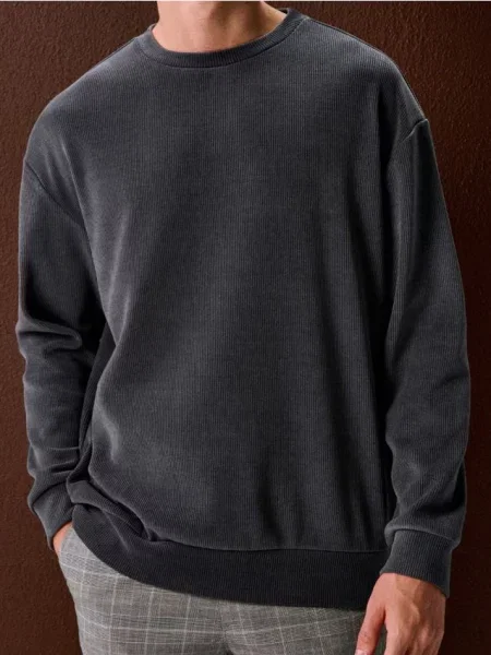 Sinsay Bluza crewneck w prążki szary