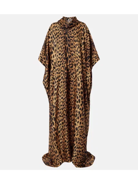 Rochie maxi Gucci de mătase cu imagine cu model leopard maro