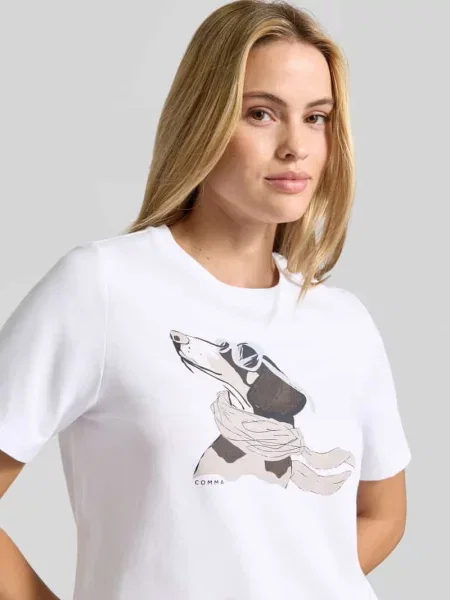 T-shirt z nadrukiem z logo Comma biała