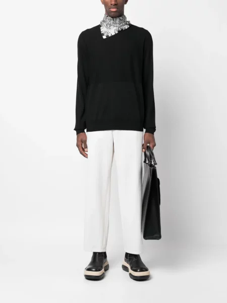 Vilnonis megztinis Jil Sander apvaliu kaklu juoda