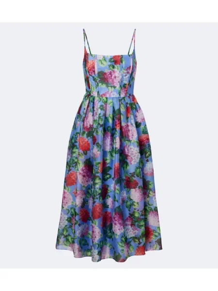Rochie de cocktail Carolina Herrera de mătase cu model floral albastru