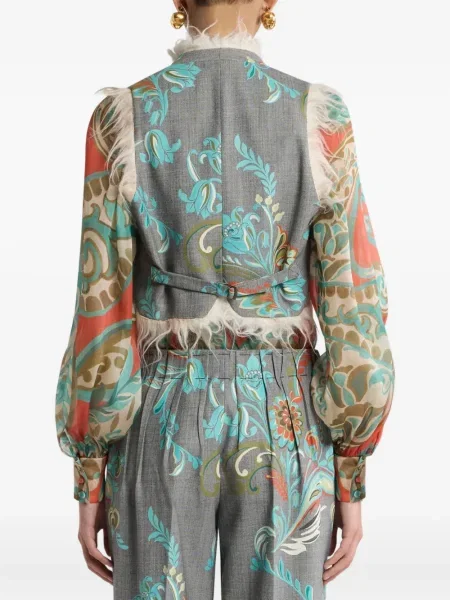 Vestă Etro cu franjuri cu model floral gri