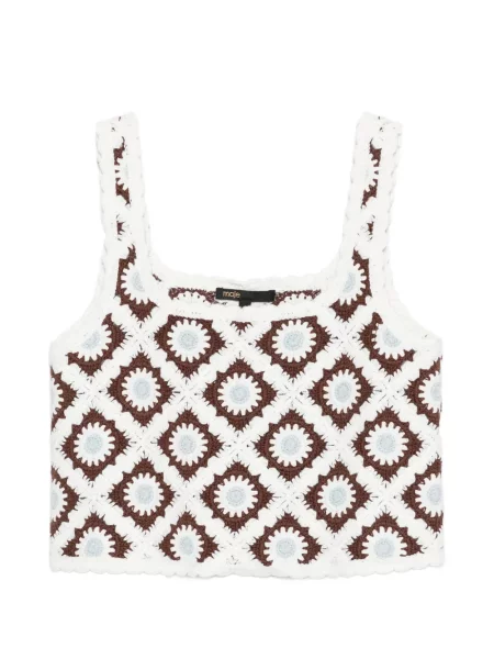 Top Maje cu broderie cu model floral alb