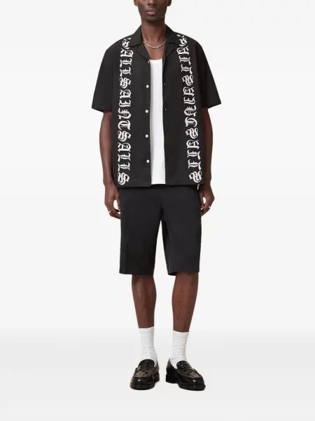 Cămașă Allsaints cu broderie scurtă negru