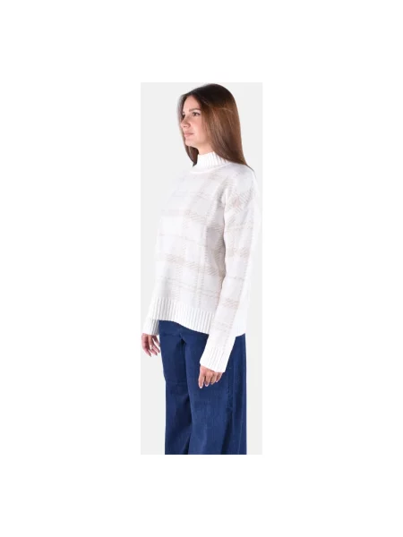 Sweter Barbour wełniany w kratę biały