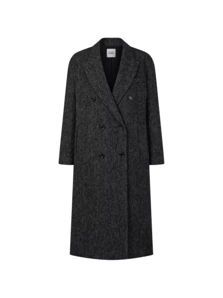 Palton Tomboy cu model herringbone cu două rânduri de nasturi negru