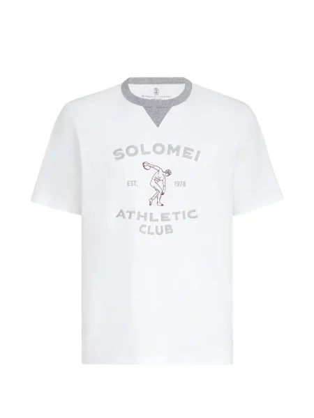 Tricou Brunello Cucinelli cu imagine din jerseu cu decolteu rotund alb