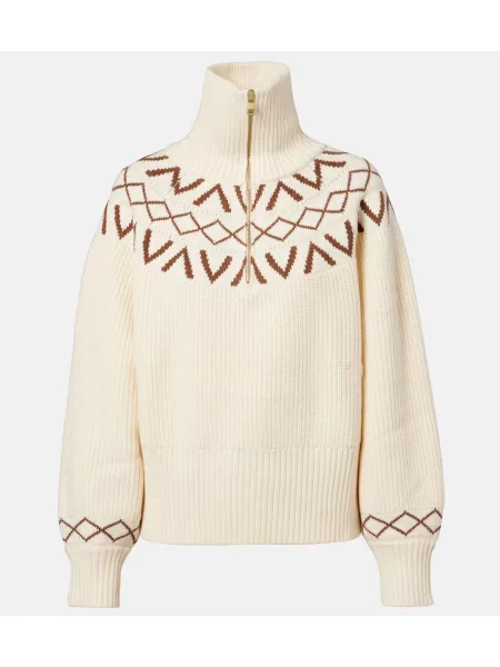 Pulover Varley tricotate de jumătate de fermoar alb