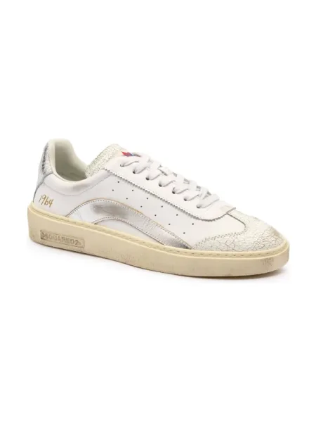 De piele sneakers Lace-Up Low Top alb