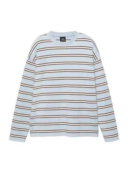 Pull&Bear Tricou albastru pastel / maro alb
