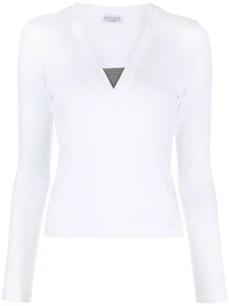 Top Brunello Cucinelli cu decolteu în V lung alb