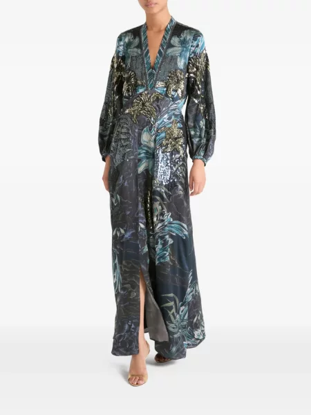 Sukienka Temperley London z cekinami w kwiatki niebieska