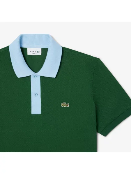 Lacoste Koszulka Polo Classic Fit Z Kontrastowym Kołnierzykiem zielona