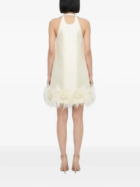 Tafta rochie mini Self-portrait cu pene galben