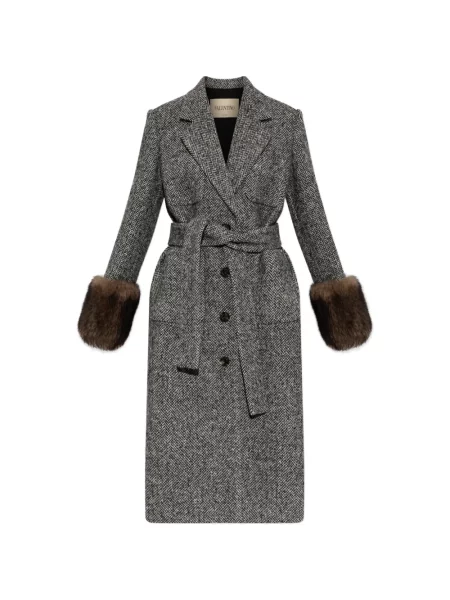 Palton de blană Valentino Garavani cu model herringbone cu blană gri