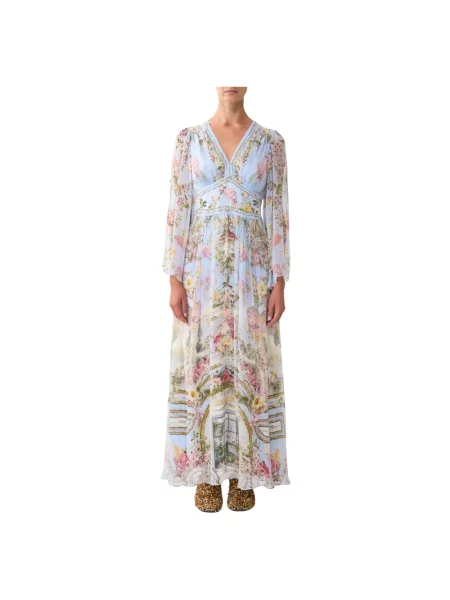 Jedwabna sukienka Camilla dzwony z rozszerzanymi rękawami