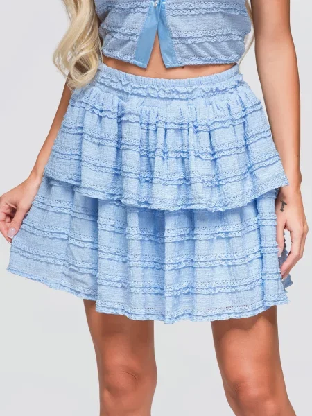 Fusta mini Ombre cu volane albastru