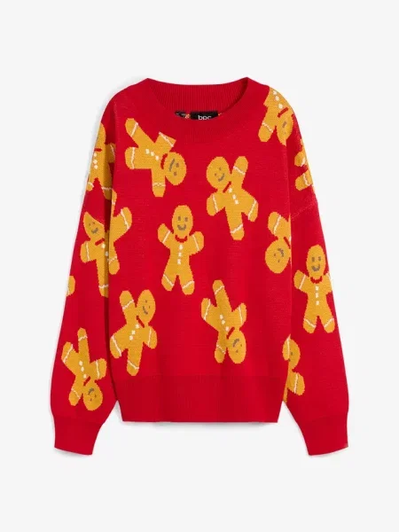 Cienki sweter z okrągłym dekoltem oversize czerwony