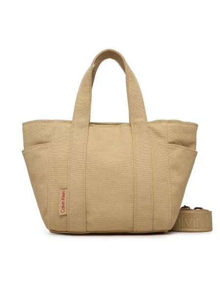Calvin Klein Τσάντα Webbing Strap Canvas Small Tote μπεζ