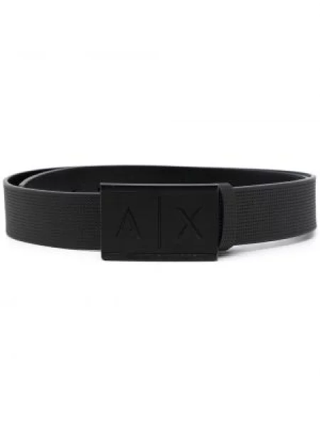 Curea Armani Exchange din piele cu autograf negru