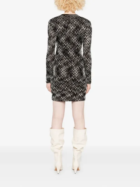 Rochie Missoni cu decolteu în V cu imprimeu geometric de costum maro