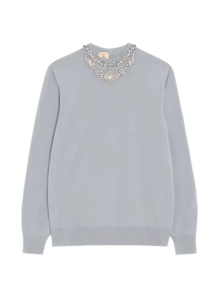 Pulover Valentino Garavani cu broderie de lână gri