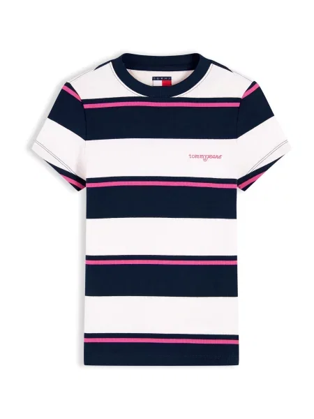 Tommy Jeans Tricou bleumarin / roz deschis alb