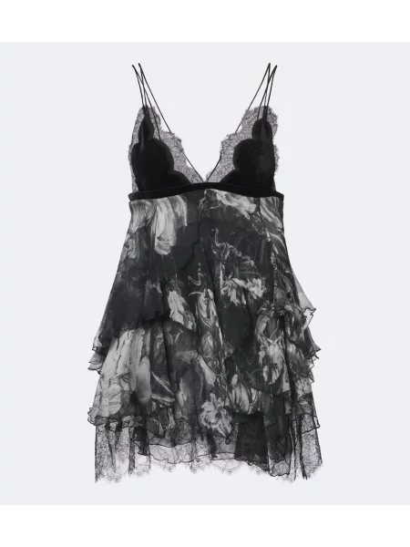 Rochie mini Roberto Cavalli de mătase cu imagine negru