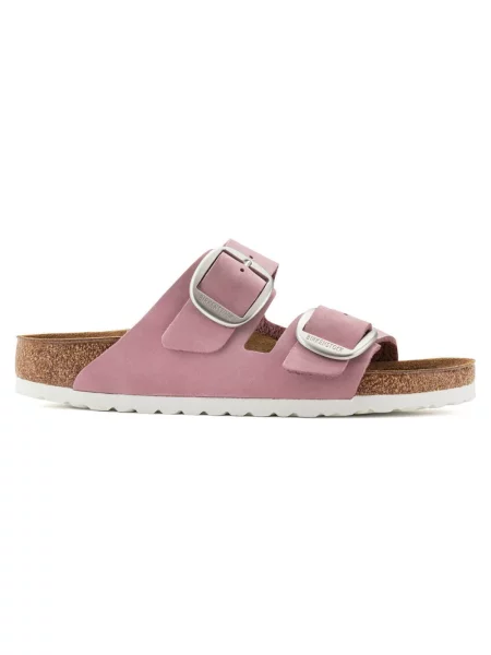 Klapki Birkenstock skórzane na sprzączkę różowe