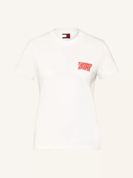 Koszulka z nadrukiem Tommy Jeans z krótkim rękawem biała