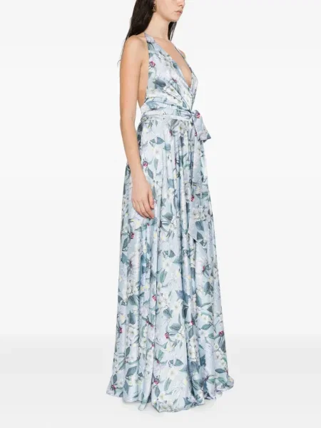 Rochie Giada Curti cu model floral cu imagine cu gât halter albastru