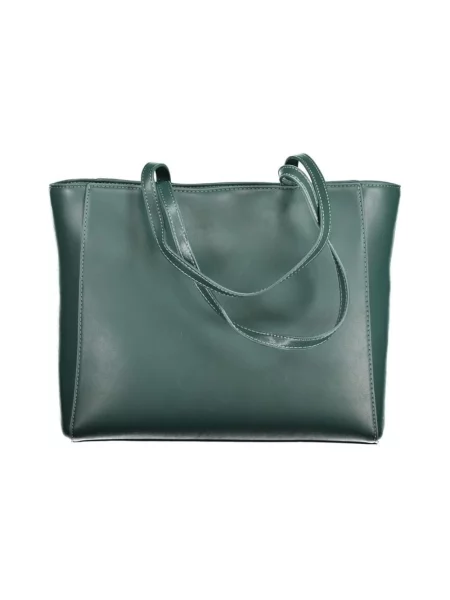 Lniana shopperka Valentino By Mario Valentino z ćwiekami zielona