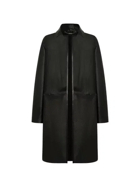 Palton Kiton din piele ajurat negru