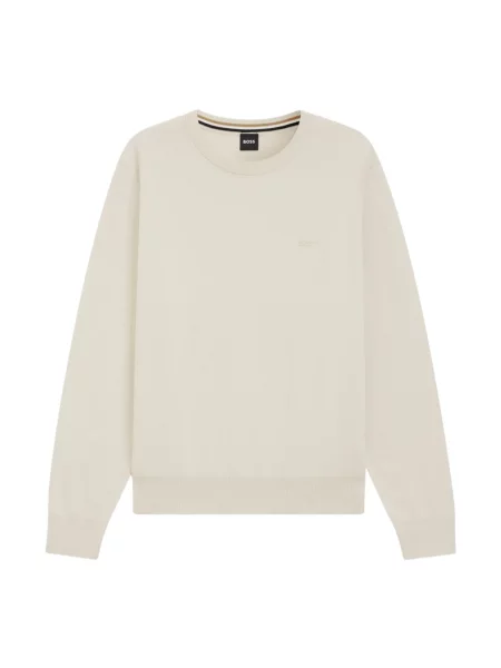 Sweter z dzianiny o kroju regular fit z czystej bawełny model ‘UPCAS’ Boss beżowy