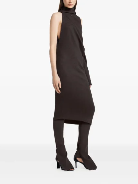 Rochie midi Courreges de lână drapată până la genunchi maro