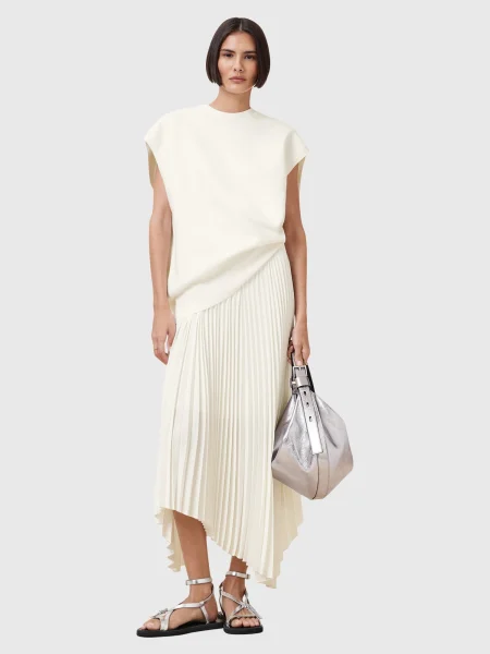 AllSaints rochie si pulover LEIA midi evazată alb