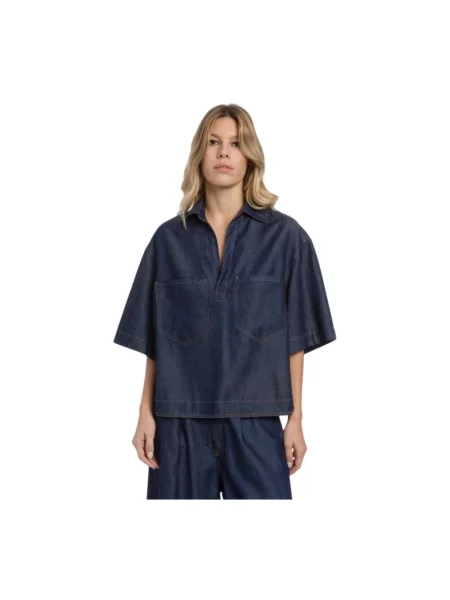 Koszula dżinsowa Dondup z dekoltem w serek niebieska