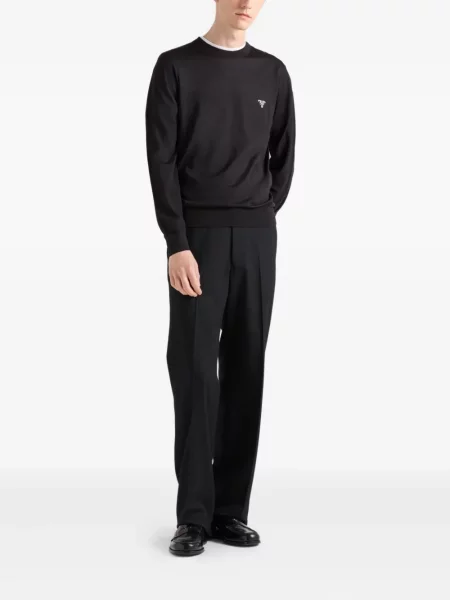 Pulover Prada cu broderie cu decolteu rotund negru