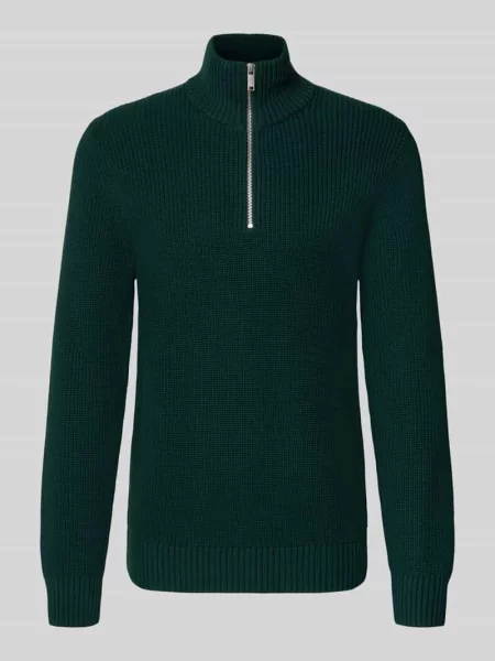 Sweter z dzianiny o kroju slim fit z czystej bawełny z kołnierzem zapinanym Mcneal zielony