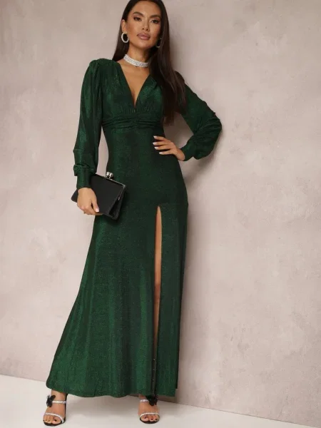 Rochie de Seara cu Decolteu Adanc Phaly verde